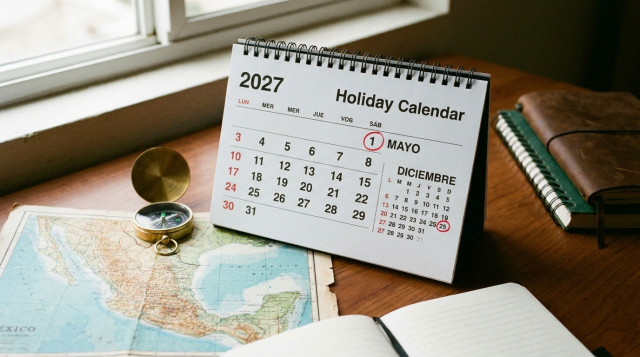 calendario de días festivos 2027 con el sábado 1 de mayo y el sábado 25 de diciembre resaltados en rojo