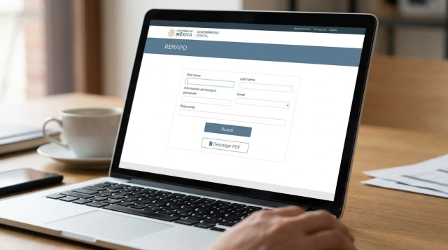 Captura de pantalla de una computadora mostrando el portal oficial de RENAPO con el formulario para descargar la CURP certificada de forma gratuita