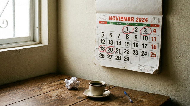 calendario de pared abierto en el mes de noviembre con marcas en los días festivos de noviembre y puentes escolares