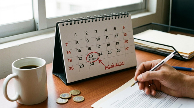 calendario de escritorio marcando en rojo la fecha limite para el pago del aguinaldo