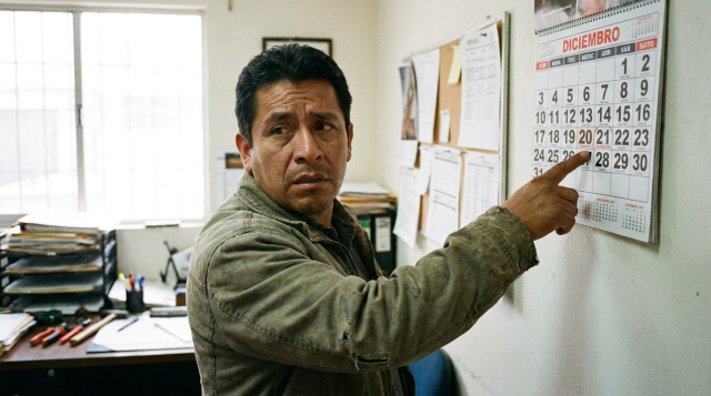trabajador revisando un calendario con la fecha límite para el cobro del aguinaldo laboral