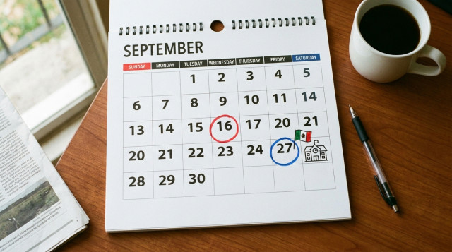 Vista de un calendario del mes de septiembre con marcaciones en el día 16 y el viernes de Consejo Técnico Escolar