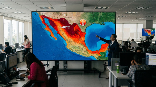 Mapa meteorológico de México mostrando zonas con temperaturas extremas superiores a 40 grados durante la canícula