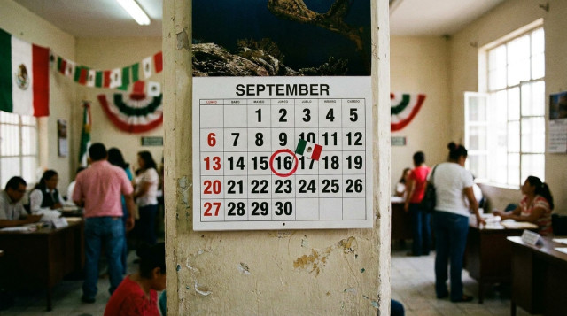 Calendario de septiembre en México con el día 16 de septiembre marcado como festivo oficial patrio