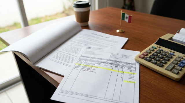 calculadora y contrato laboral con recibo de nómina resaltando el concepto de pago triple por trabajar el 16 de septiembre